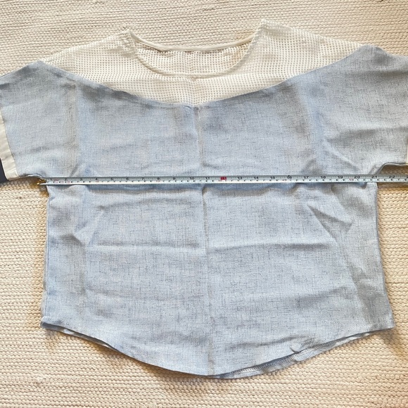 Korean Fashion Real Coco Linen Blend Crew Neck Short Sleeve Blouse Light Blue - Picture 5 of 6